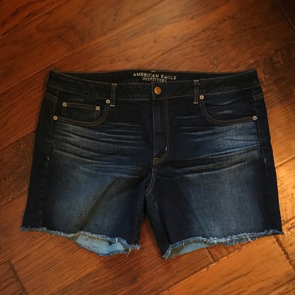 American Eagle Dark Wash Midi Boy Jean Shorts